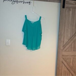 Naked Zebra Blue Asymmetrical Sleeveless Cold Shoulder Style Top